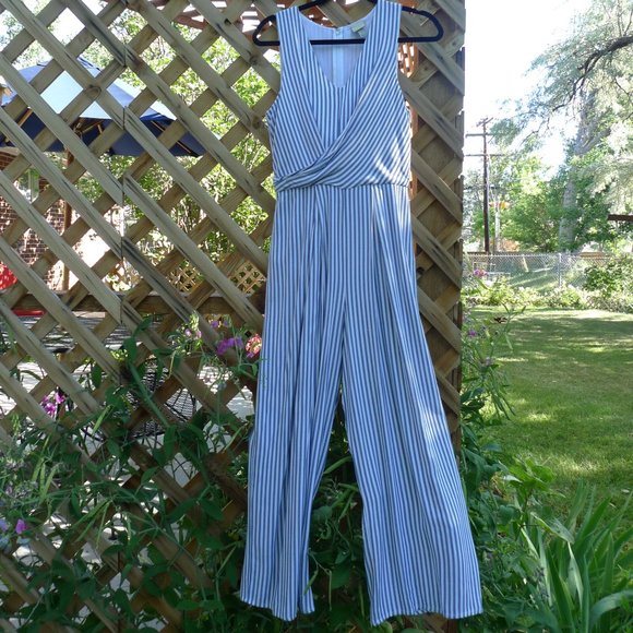 a new day Pants - STRIPE DRAPE FRONT JUMPSUIT